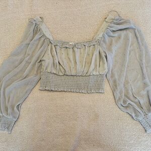 Cropped square next top, sheer sleeves